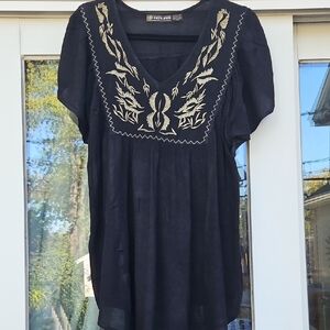 Boho Embroidered Gauzy Shirt